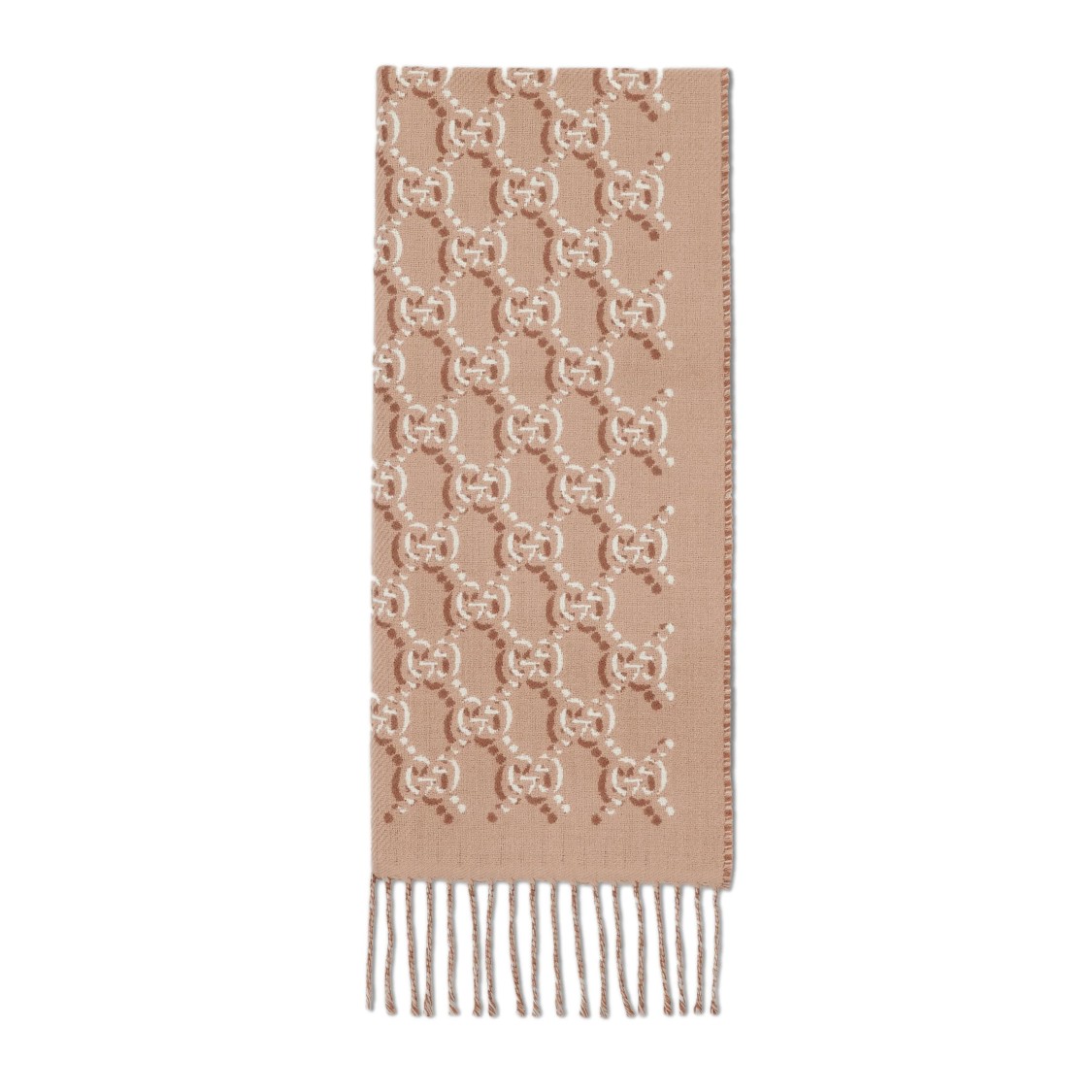 Gucci Textured Brown Wool Scarf With Fringed Edges In Brown