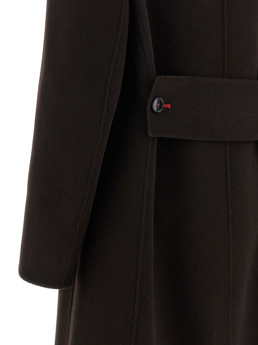 Victoria Beckham Brown Double-breasted Coat In Wool And Cashmere