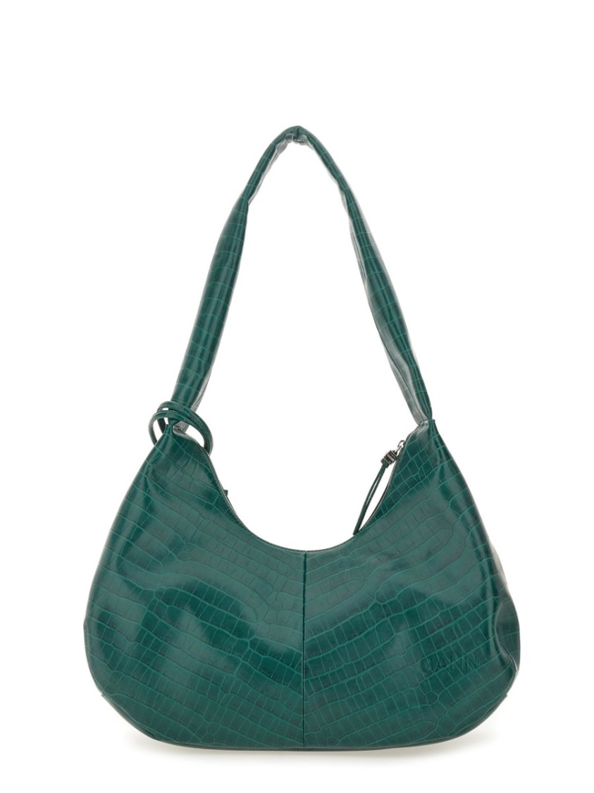 Ganni Medium Croco Hobo Bag In Green