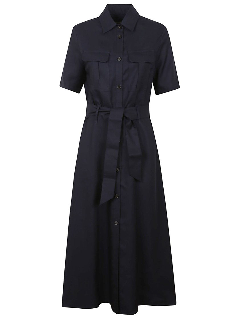 Woolrich Classic Midi Shirt Dress With Belted Waist In Blue