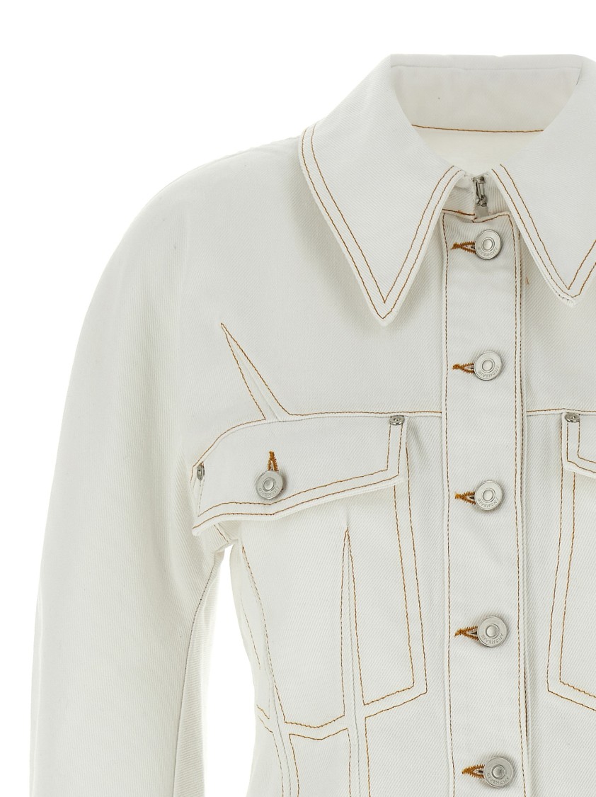 Givenchy Flared Cotton Denim Jacket With Contrasting Stitching In White