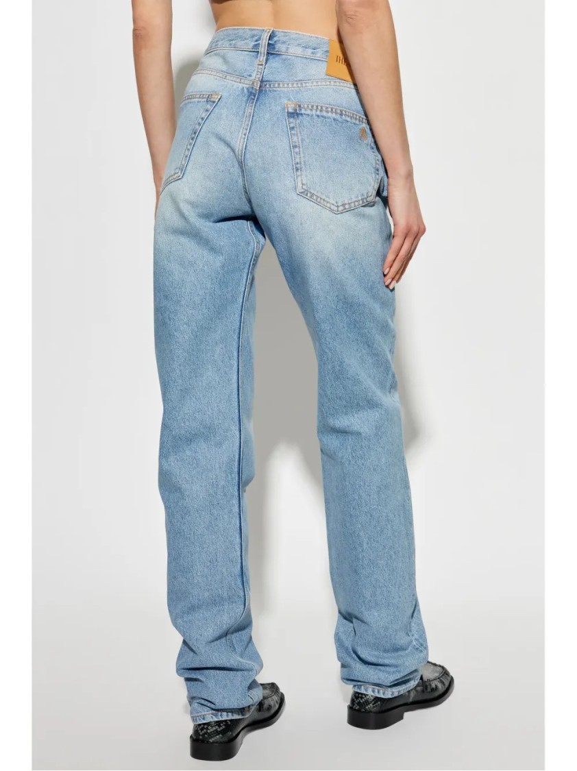 Attico Long Straight Leg Jeans With Contrast Stitching In Blue