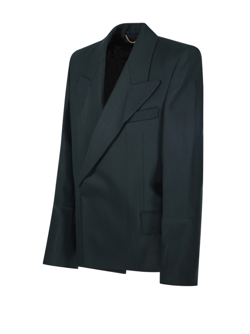 Victoria Beckham Pointed-shoulder Wool Blend Blazer In Green