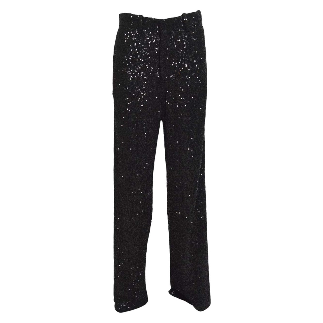 Nine Minutes Straight-leg Black Pants With Micro Sequin Finish
