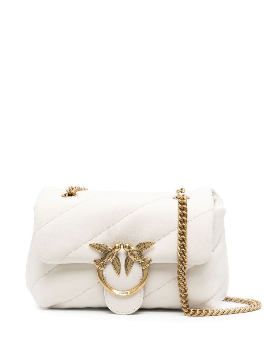 Shop Pinko Leather Shoulder Bag In Neutrals