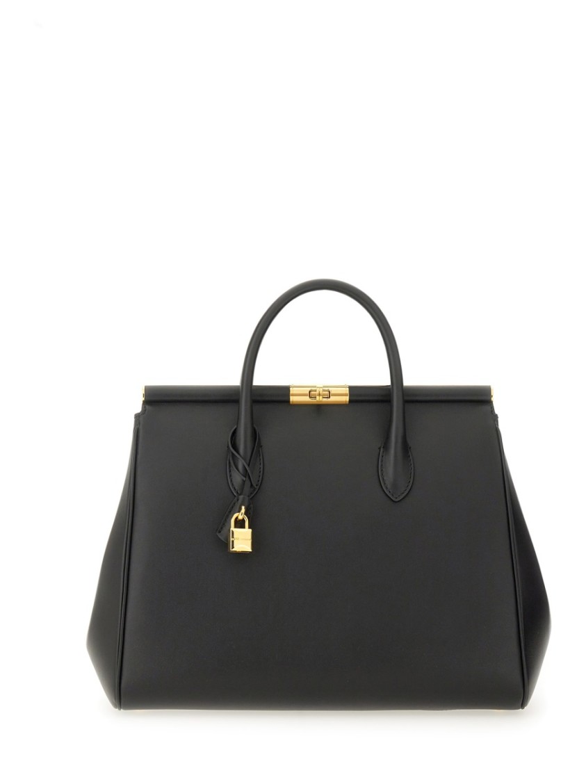 Dolce & Gabbana Structured Leather Shoulder Bag Padlock In Black