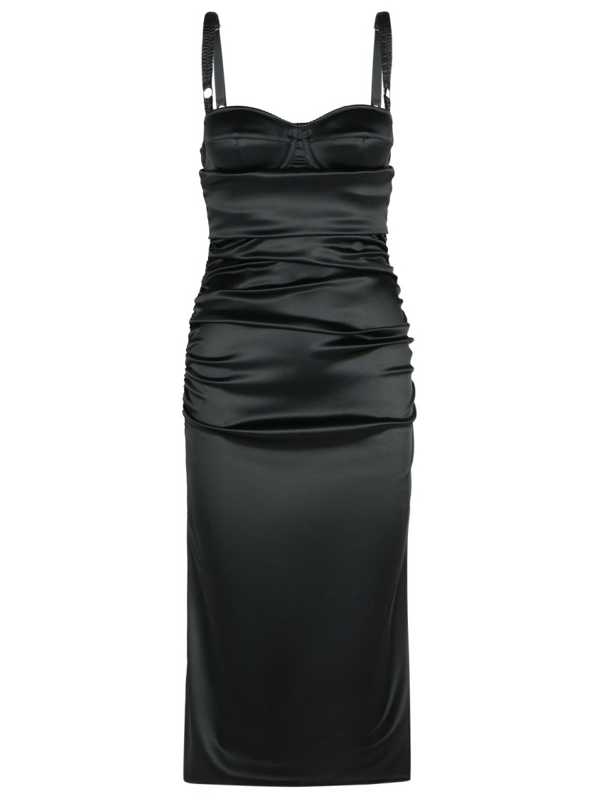 Dolce & Gabbana Corset-inspired Black Acetate Evening Dress With Draped Front In Black