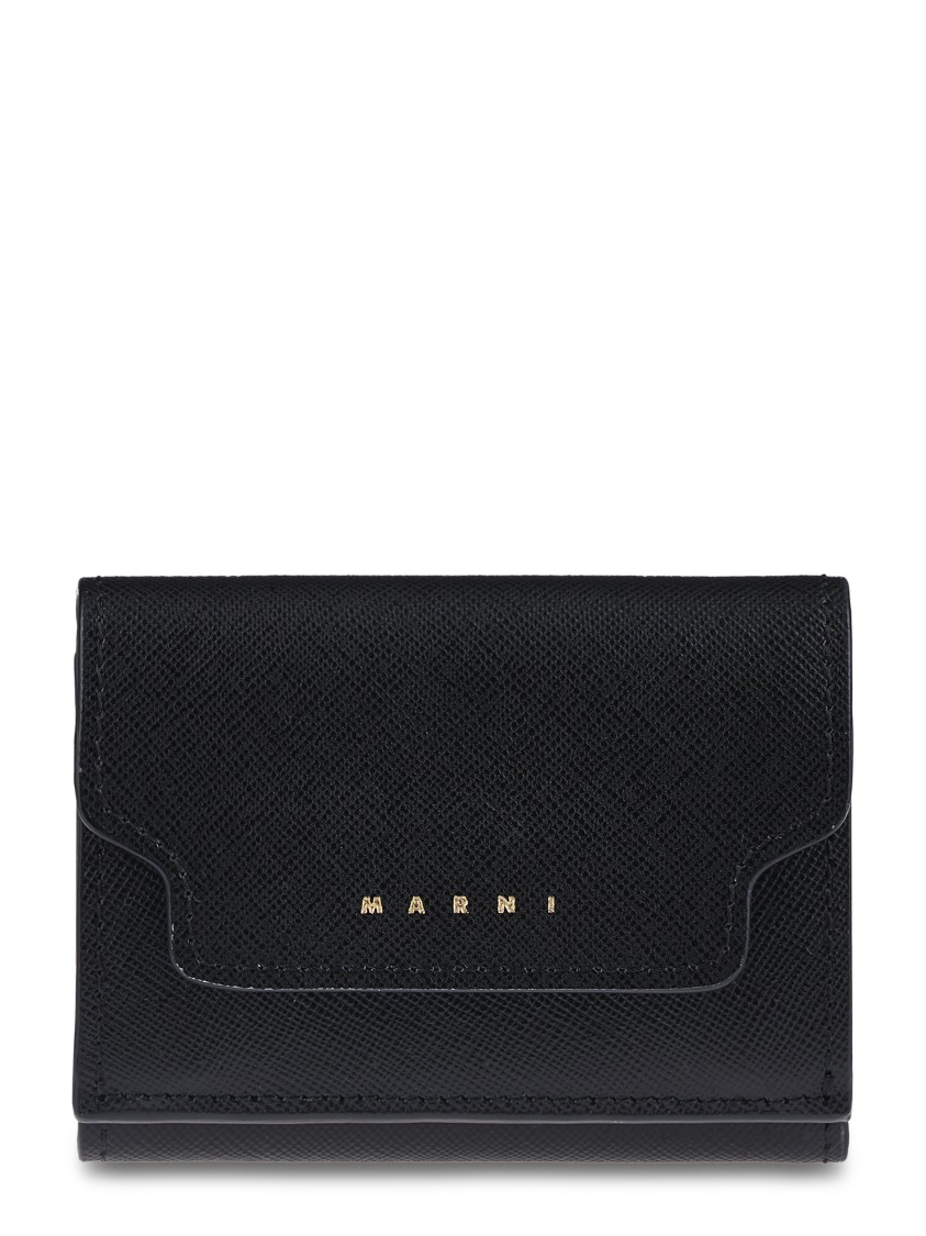 Marni Structured Black Calf Leather Wallet In Black