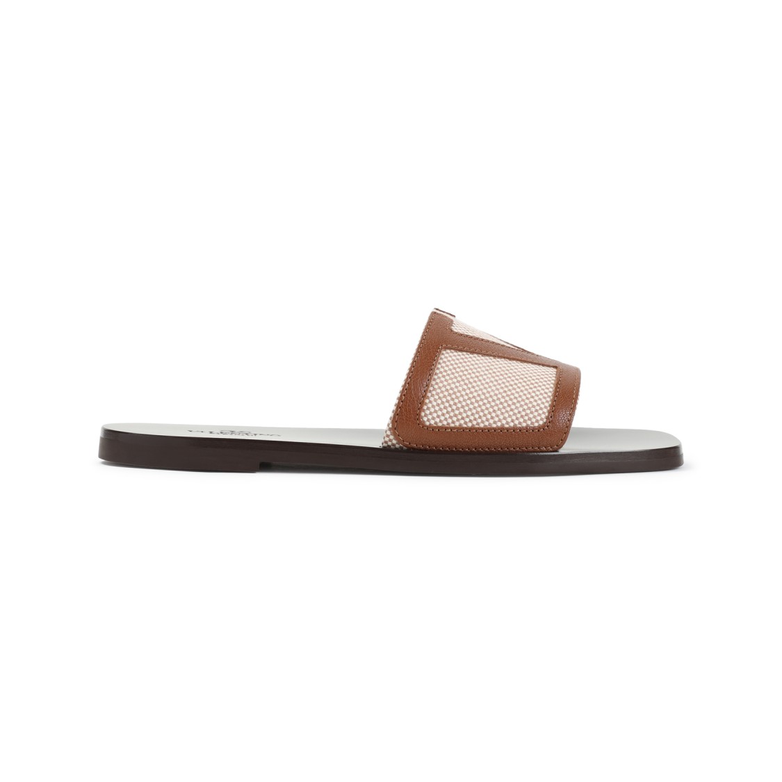 Valentino Brown Leather And Mesh Sandals With Textured Strap In Grey