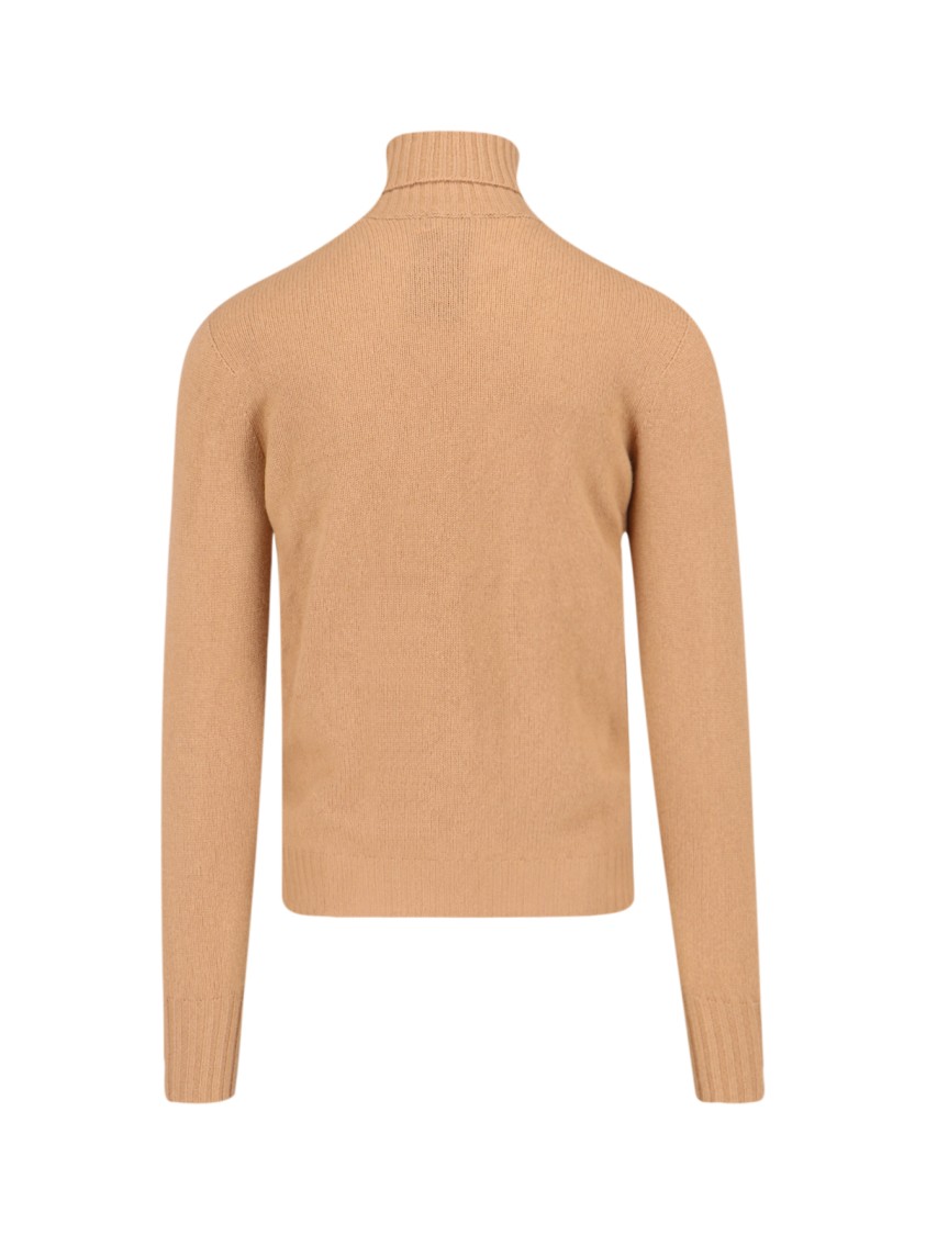 Drumohr Turtleneck Sweater In Brown Cashmere Ribbed Trim In Brown