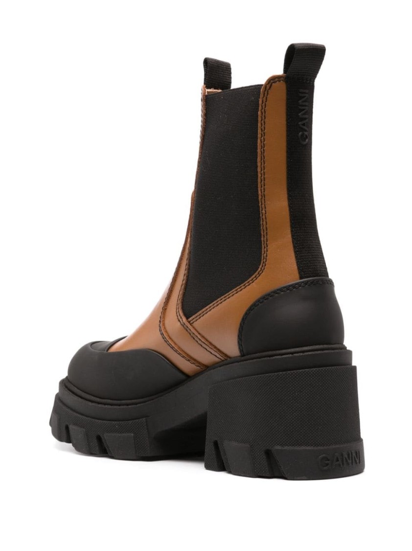 Ganni Patent Leather Chelsea Boots In Brown