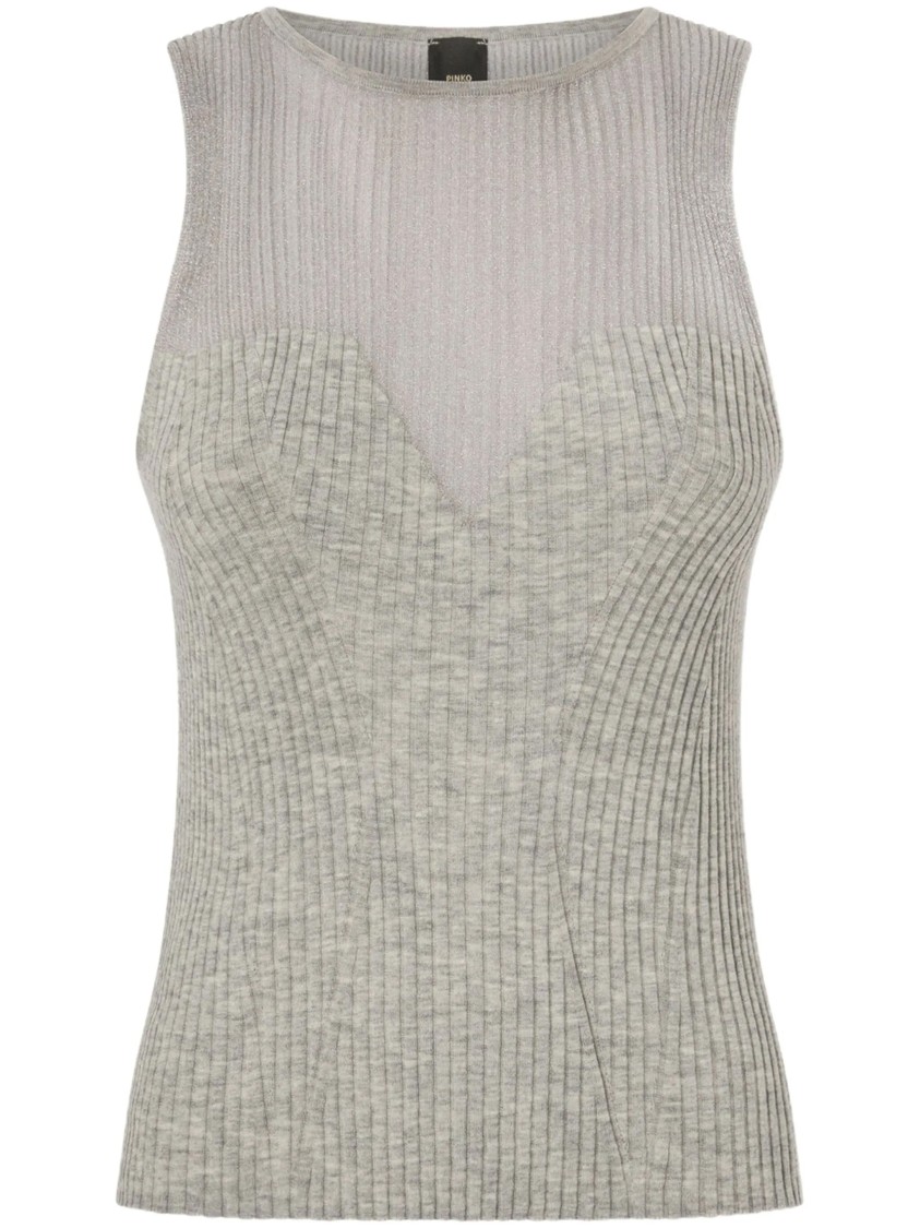 Pinko Top Côtelé Sans Manches En Soie Et Cachemire In Gray