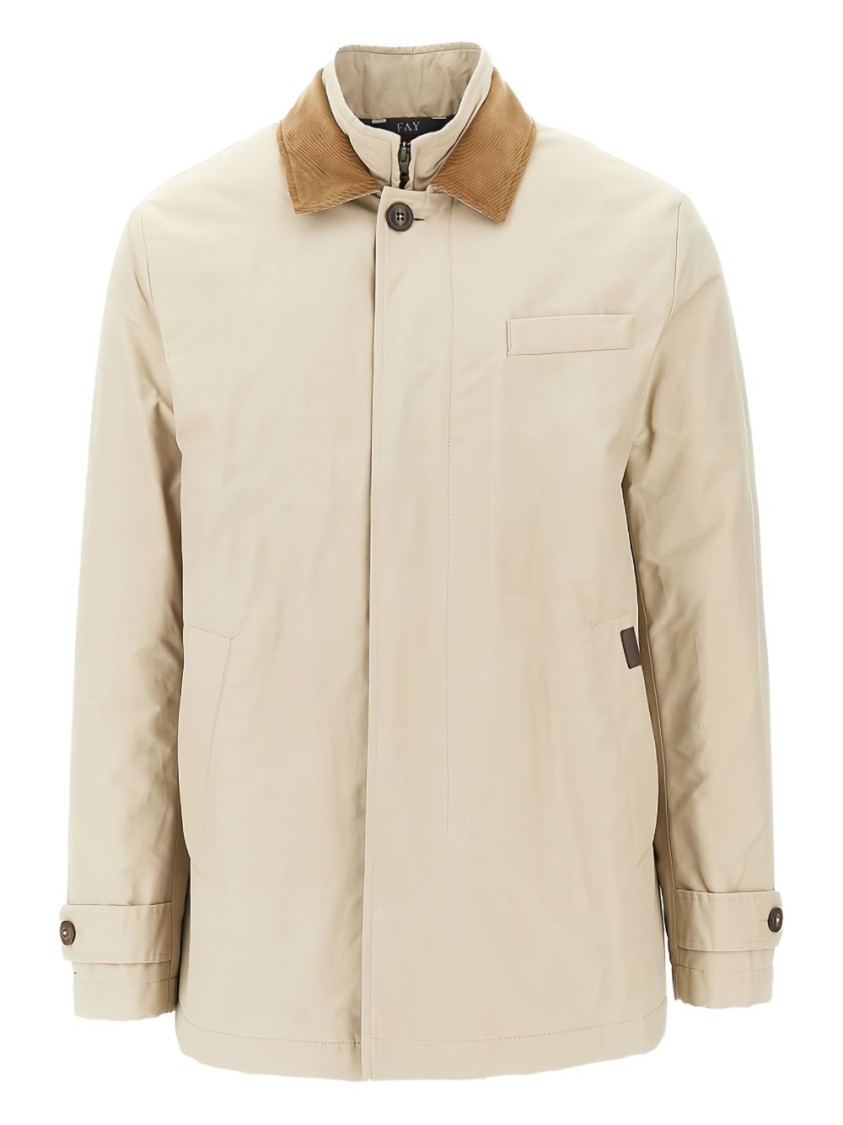 Fay Padded Morning Coat With Corduroy Collar In Neutral