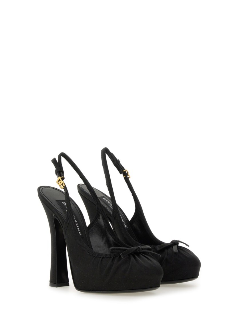 Shop Dolce & Gabbana Satin Slingback Heels With Bow Detail In Black
