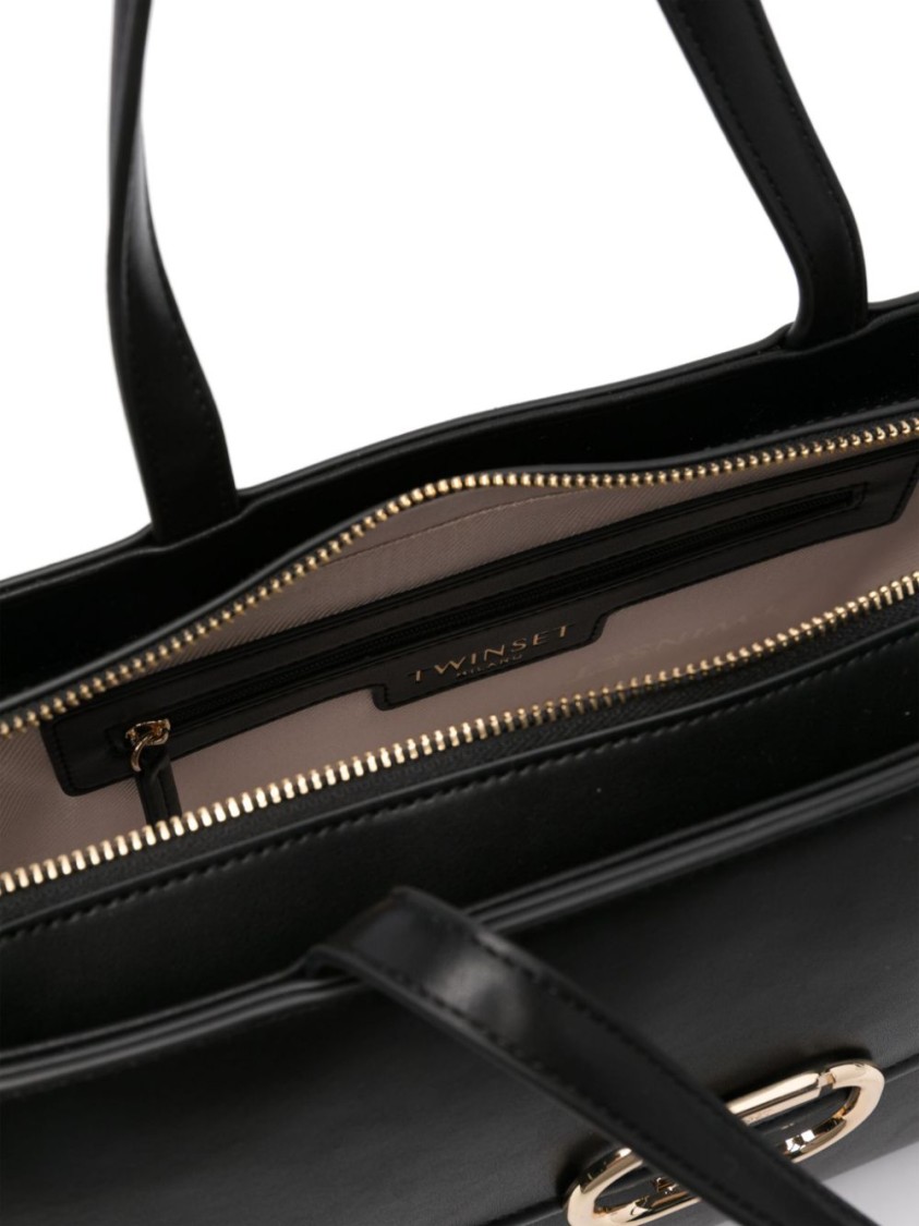 Twinset Twin-set Structured Black Tote Bag With Gold-tone Clasp In Black
