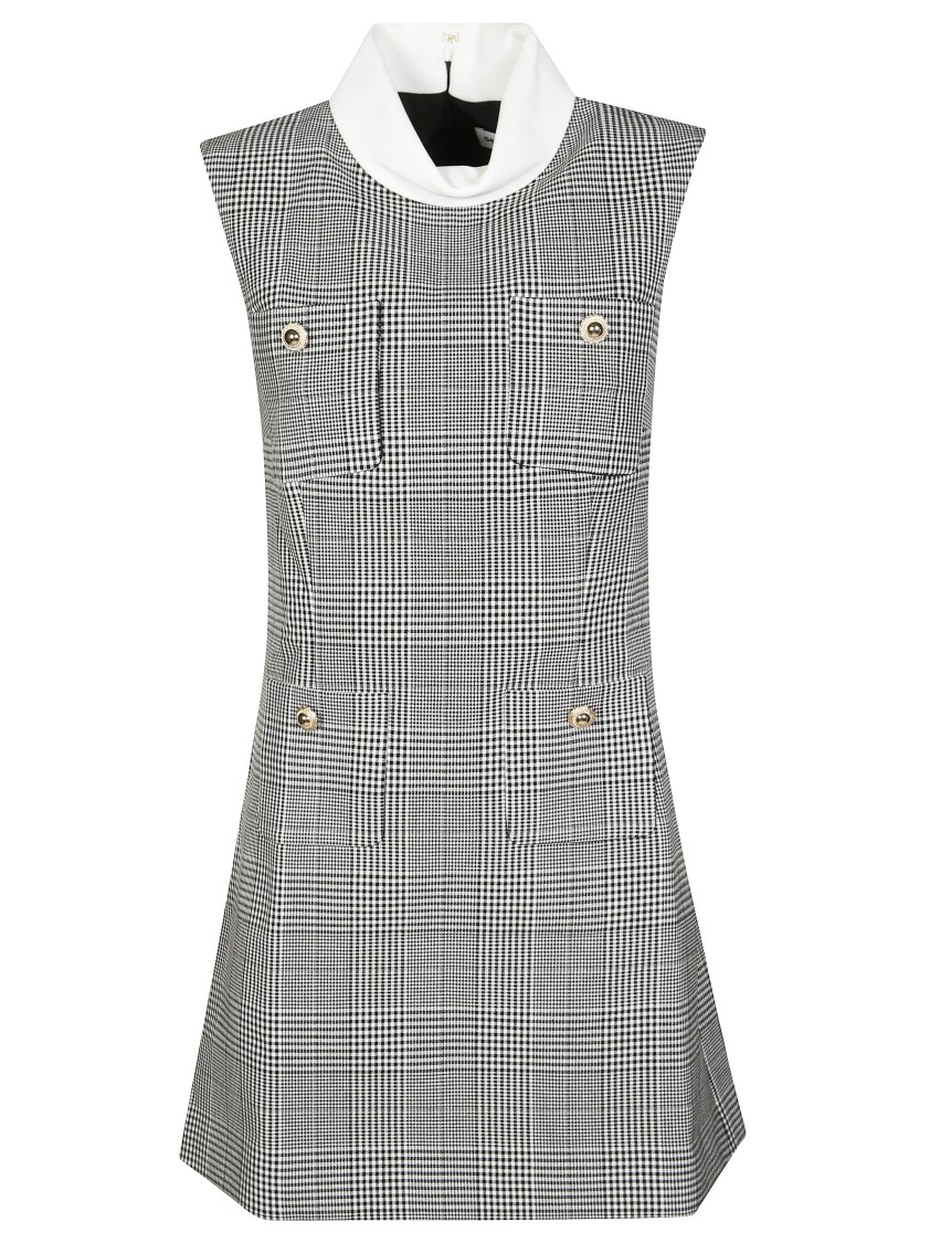 Self-portrait Structured Black Mini Dress With High Collar In Gray