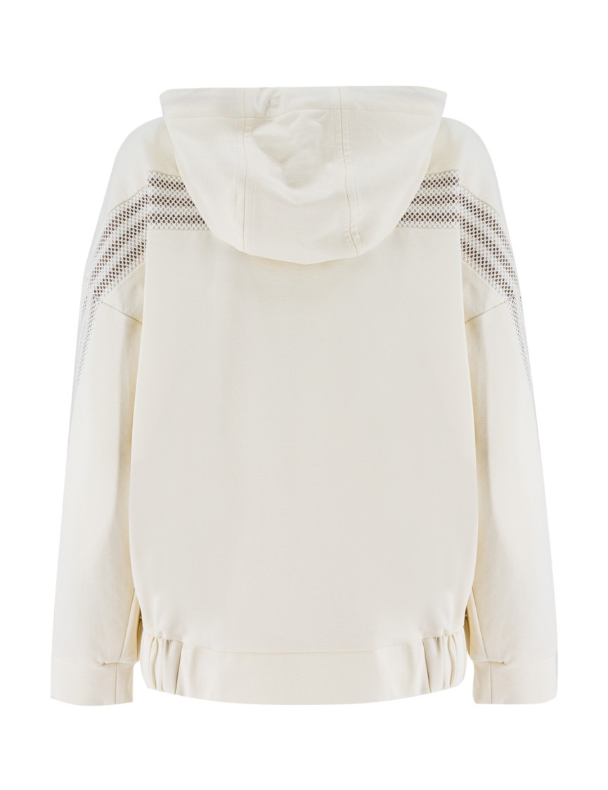 Panicale Cream Hooded Sweatshirt With Contrasting Fabric Bands In Neutrals