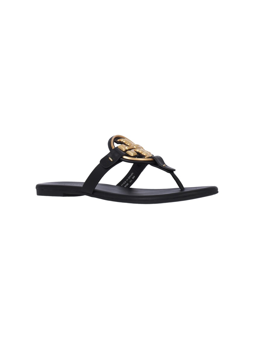 Tory Burch Miller Nappa Leather Logo Sandals In Black