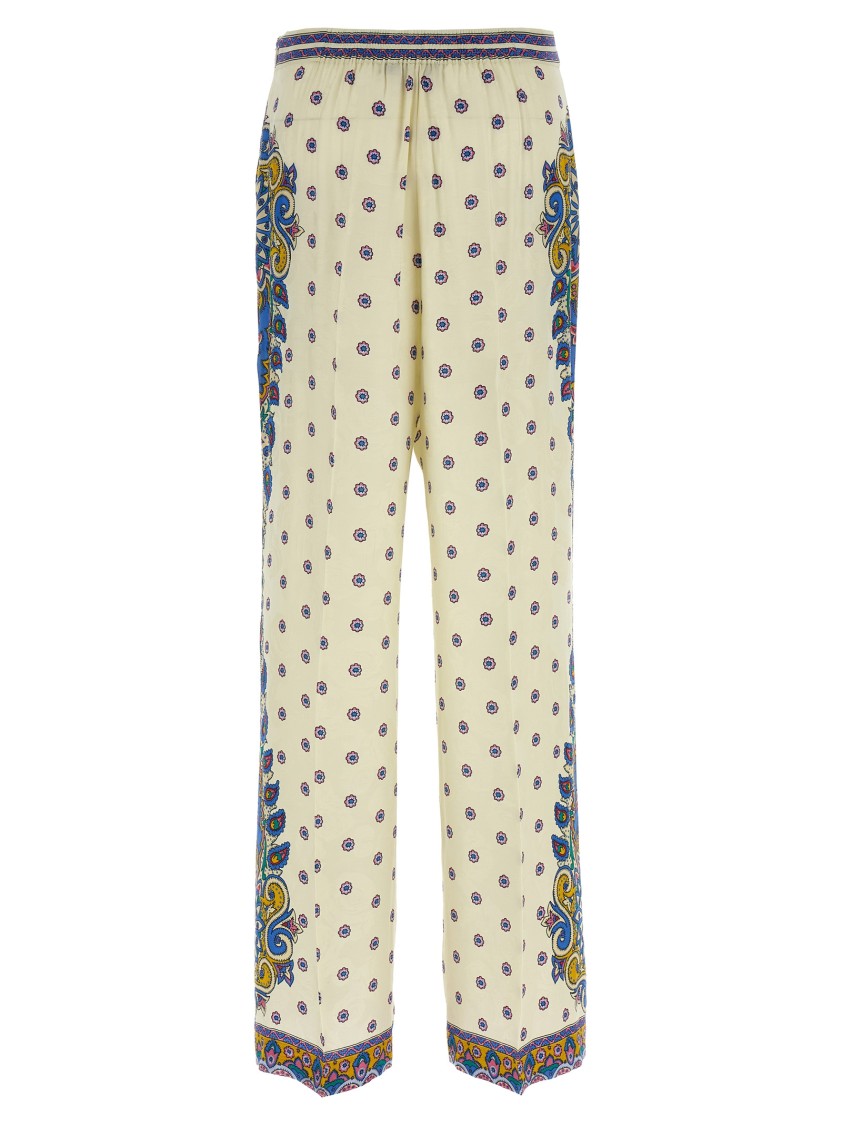 Etro Silk Blend Palazzo Pants With Jacquard Roses In White