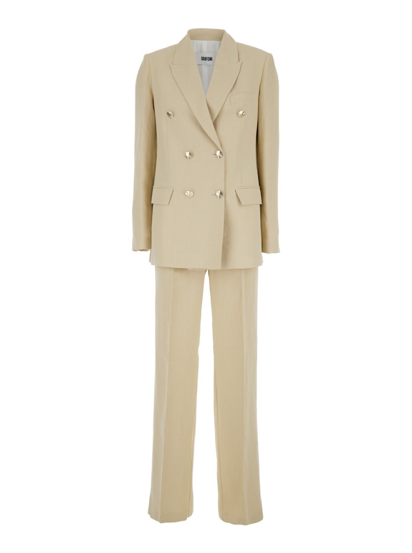 GRIFONI GRIFONI BEIGE DOUBLE-BREASTED SUIT WITH NOTCHED REVERS