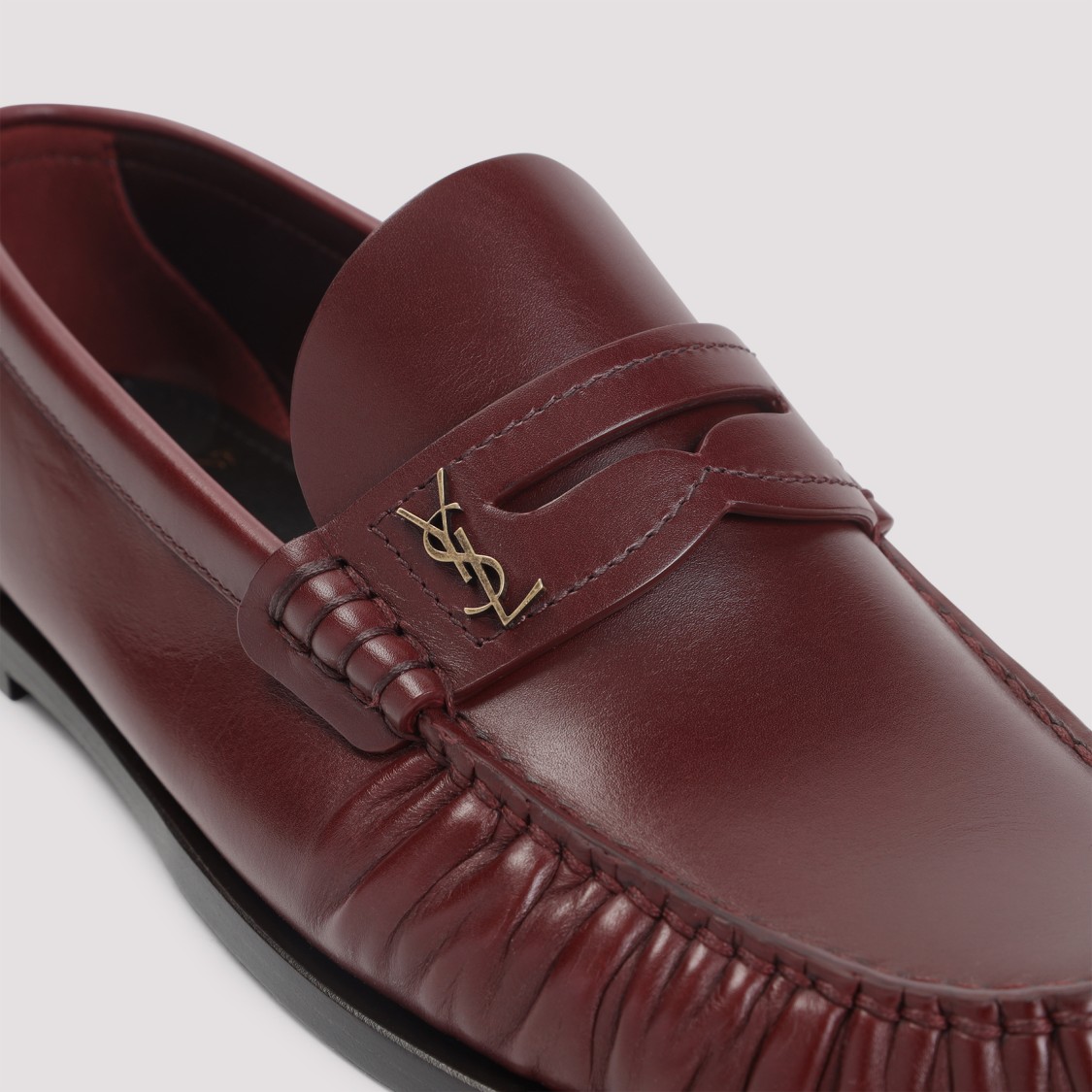 Saint Laurent Cassandre Smooth Leather Penny Loafers In Burgundy
