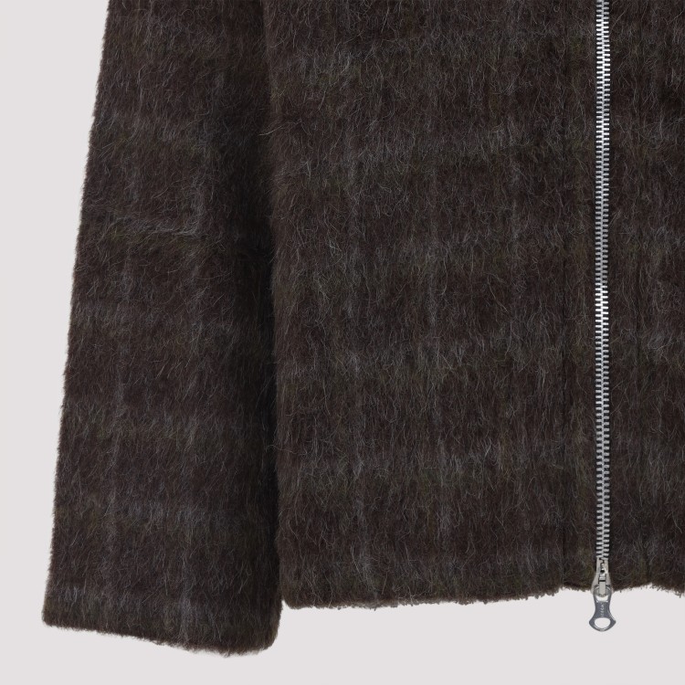 Our Legacy Dorf Check Brown Wool Full Zip Hood Sweatshirt Our Legacy Dorf Check Brown Wool Full Zip Hood Sweatshirt