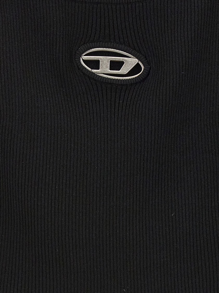Diesel Black U Neck Dress With D-logo In Black