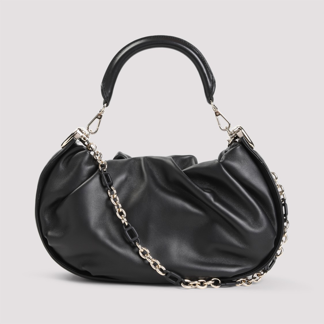 Roger Vivier Gathered Black Nappa Lamb Leather Handbag In Black