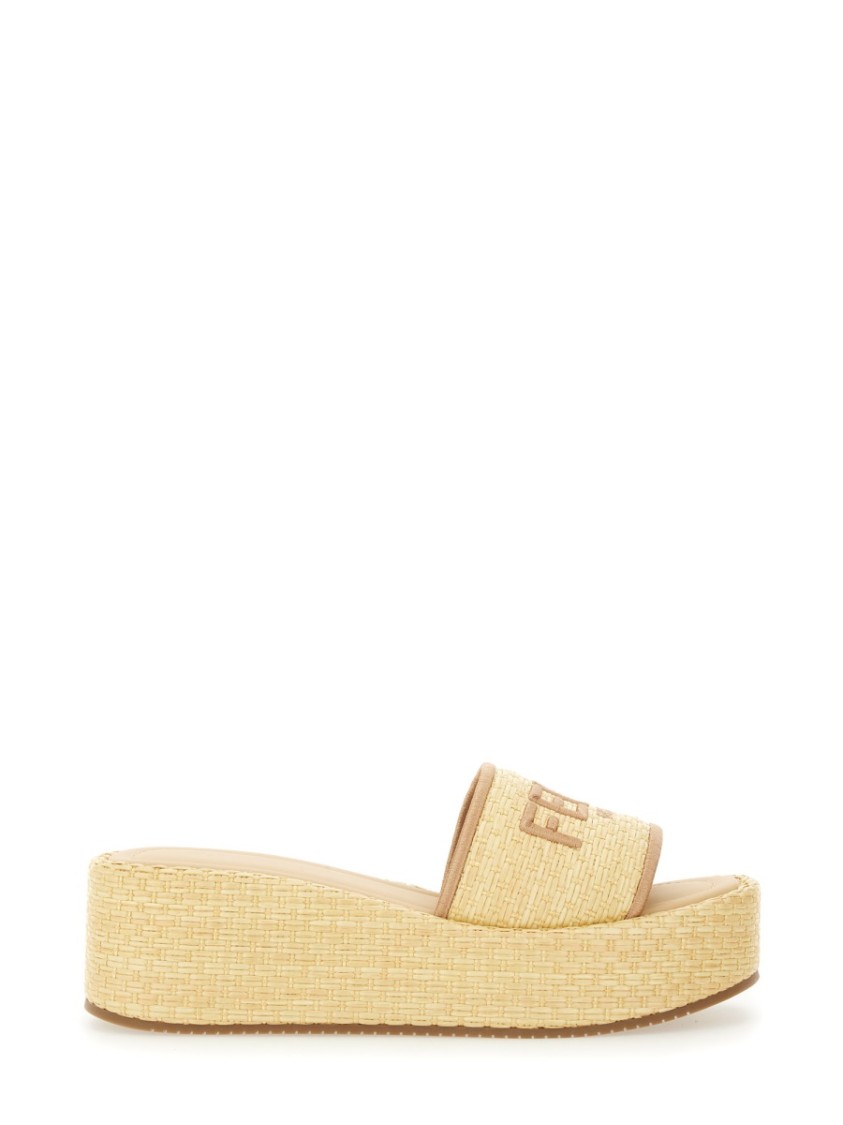 Fendi " Sunshine" Flatform Slide Sandal In Neutral