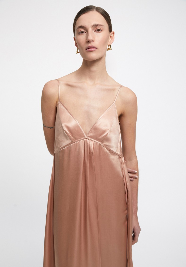Shop Aeron Felicita - Satin A-line Maxi Dress In Pink
