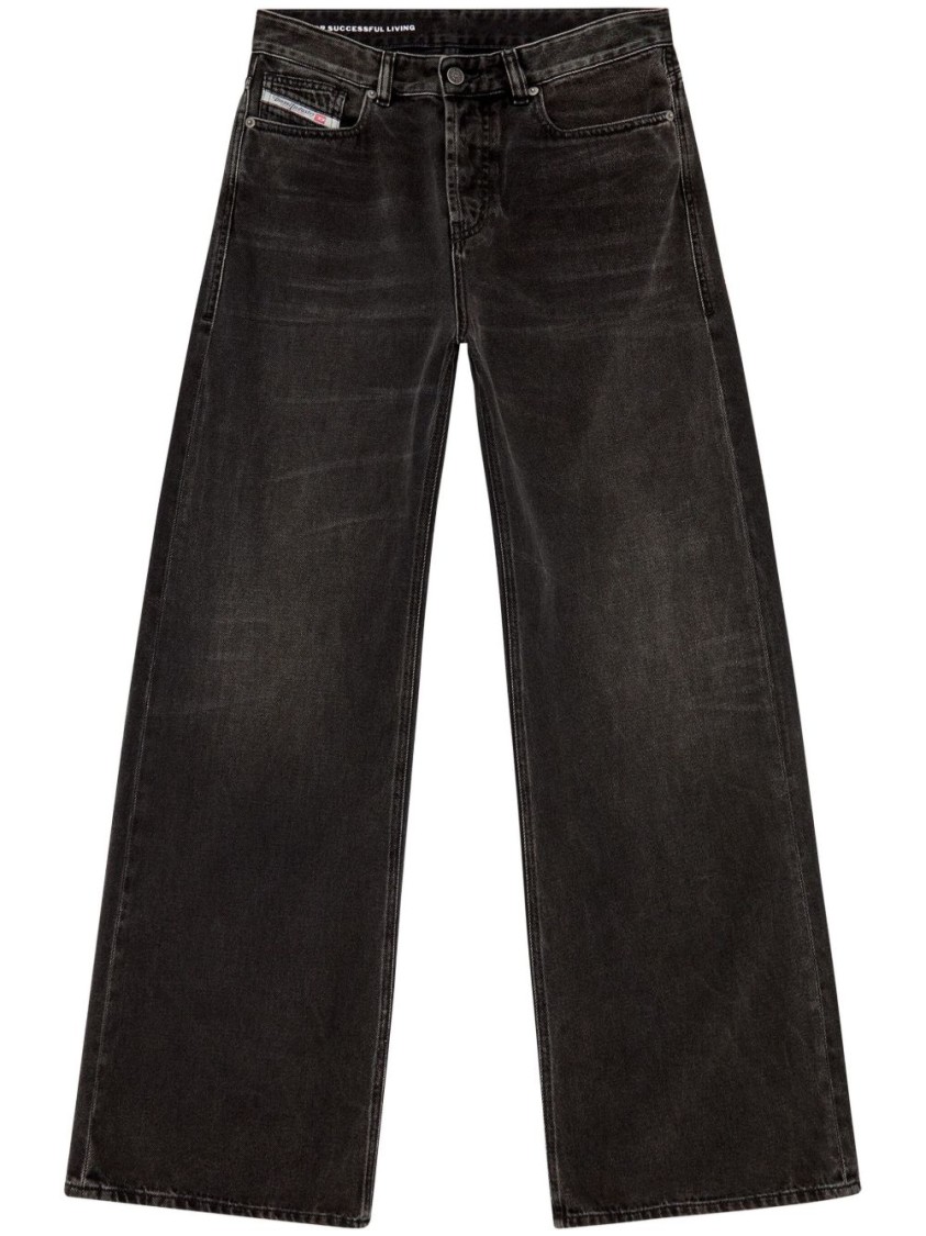 Diesel Wide-leg Black Jeans With Classic Five-pocket Styling In Black
