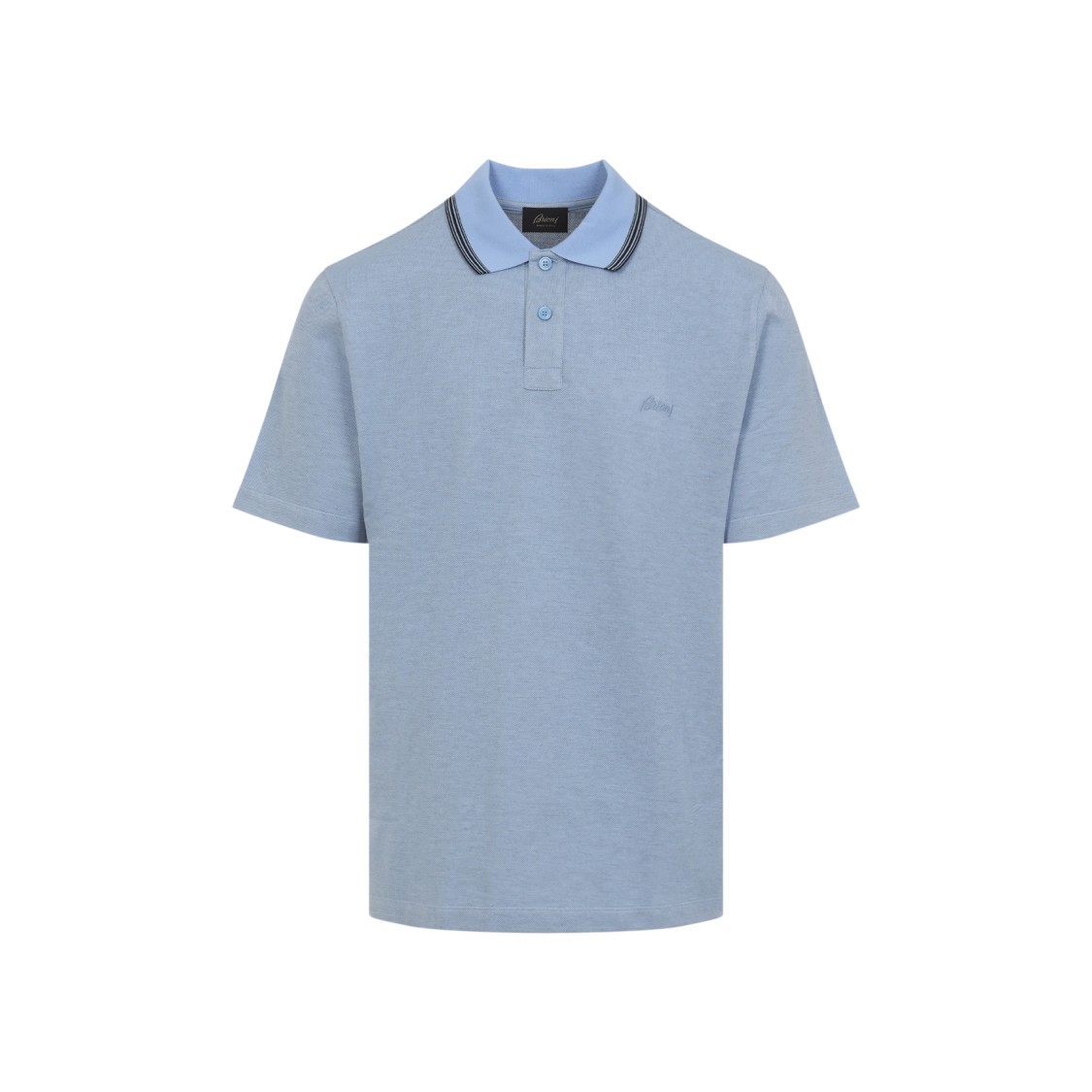 Brioni Striped Edge Polo Shirt In Cotton In Blue