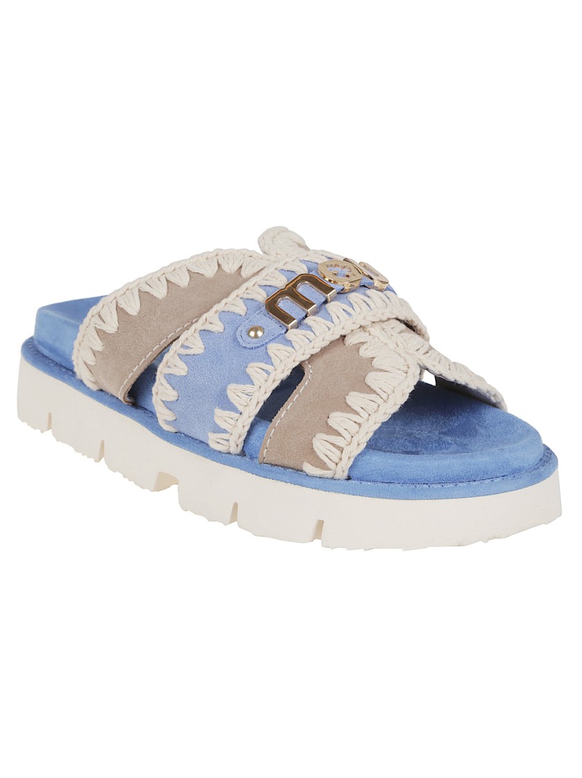 Shop Mou Blue Leather Sandals With Sole