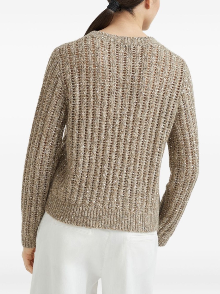 Brunello Cucinelli Textured Ribbed Sweater With Shimmering Threads In Brown