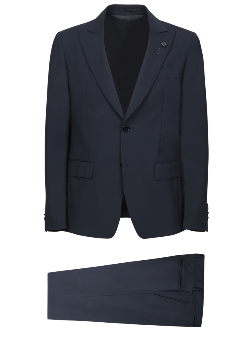 Lardini Micro-textured Blue Suit With Tailored Jacket In Blue