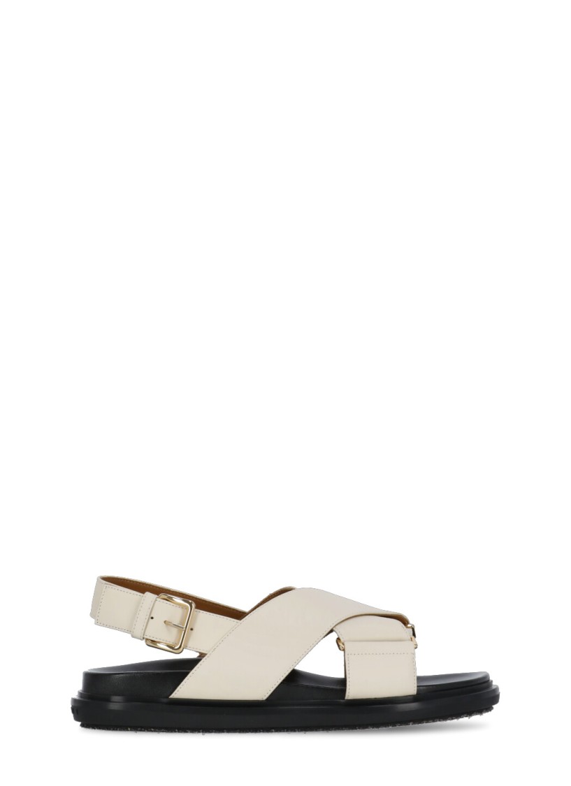 Shop Marni Ivory Smooth Leather Sandals With Rear Belt In Neutrals