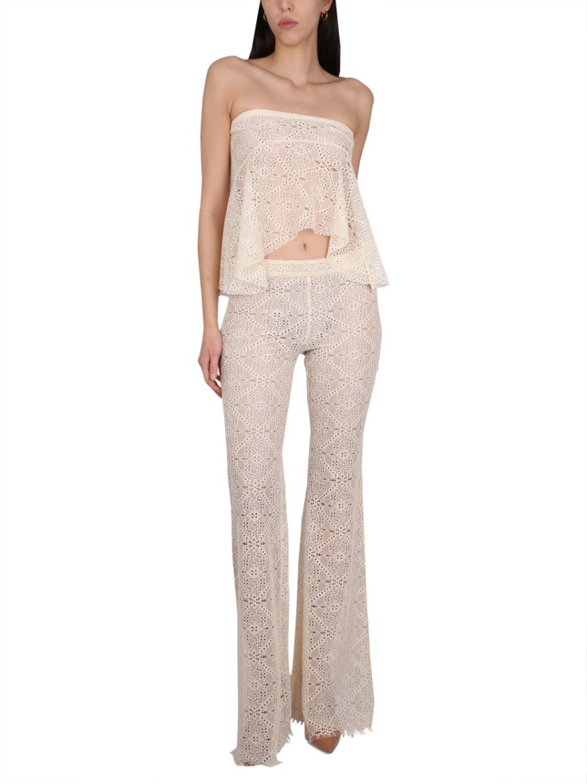 Shop Dsquared2 Flared Pants With Intricate All-over Embroidery In Neutrals