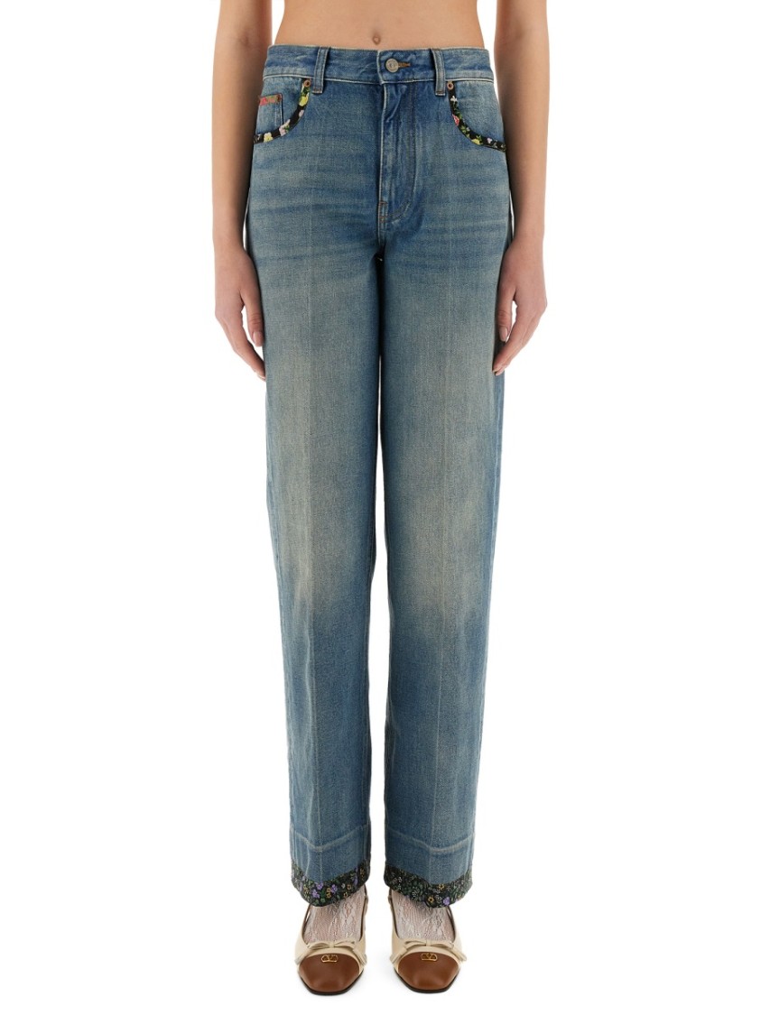 VALENTINO VALENTINO STRAIGHT-FIT DENIM PANTS WITH COLORFUL EMBELLISHMENTS 