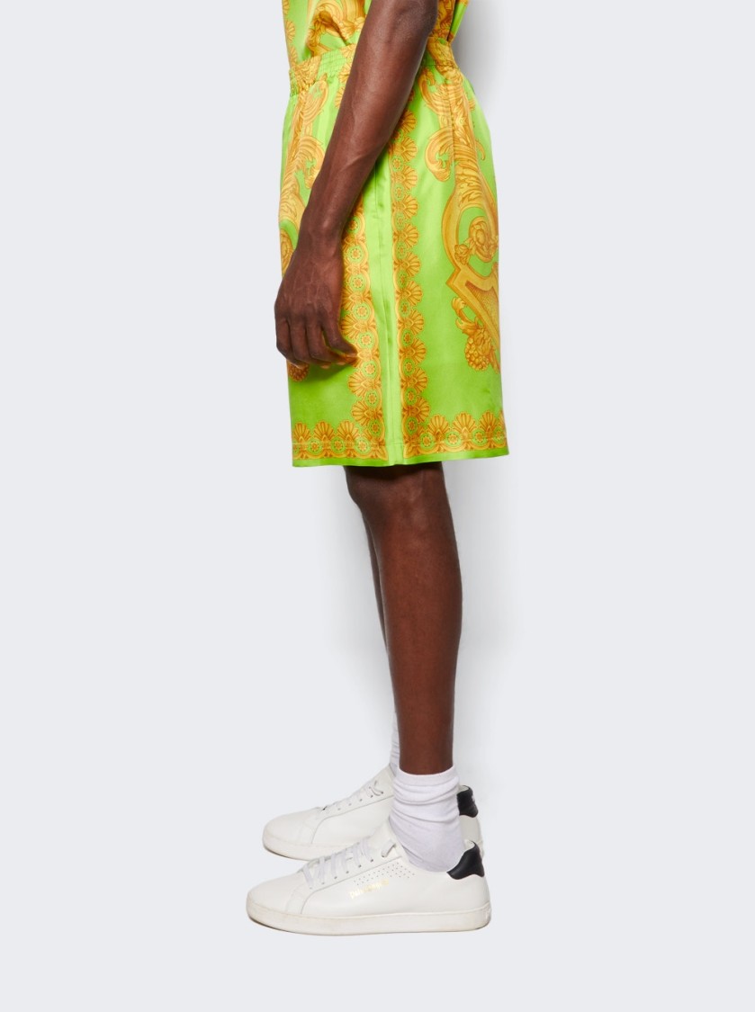 Versace Barocco 660 Silk Shorts In Green