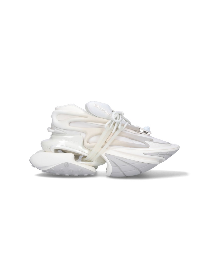 View of Balmain Sculptural White Sneakers With Integrated Lacing System | ModeSens