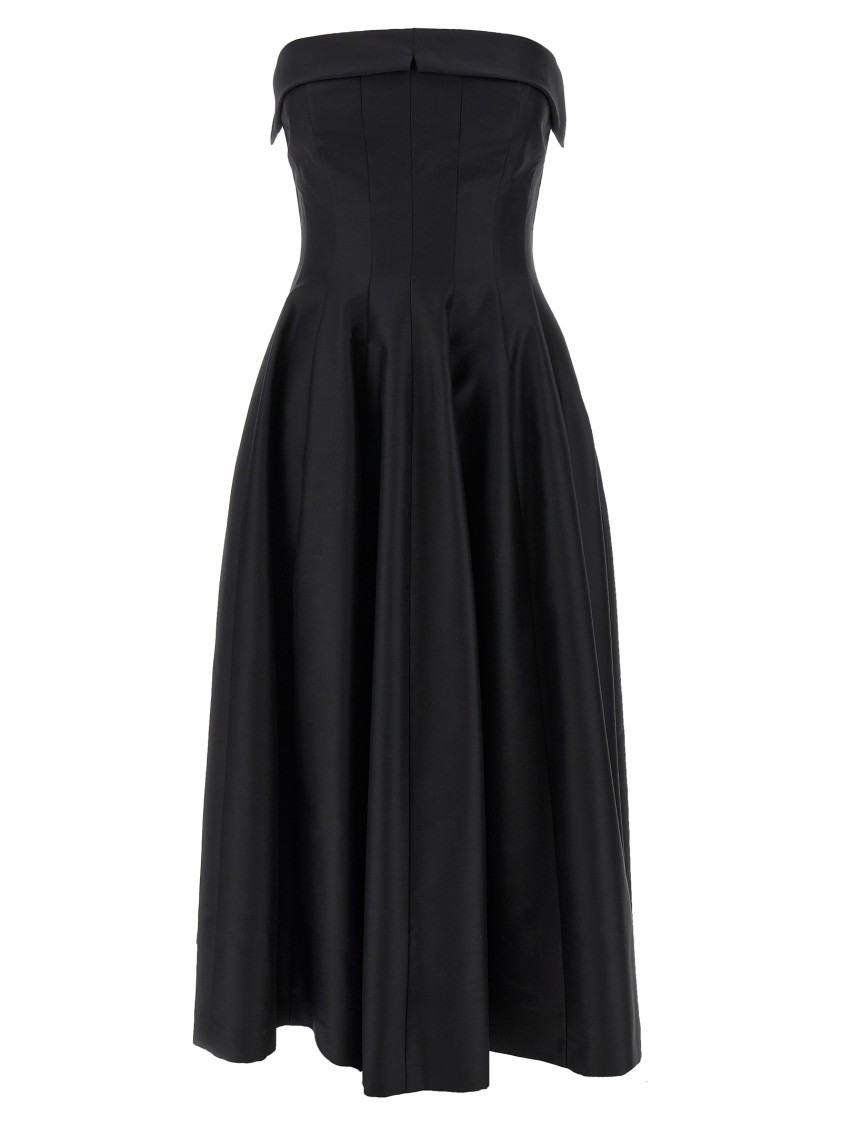 Alberta Ferretti Shoulder-baring Dress With Fitted Bodice And Flared Skirt In Black