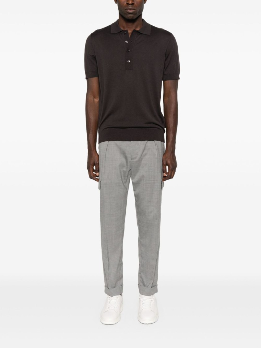 Paolo Pecora Tailored Cropped Trousers With Elastic Waistband In Burgundy