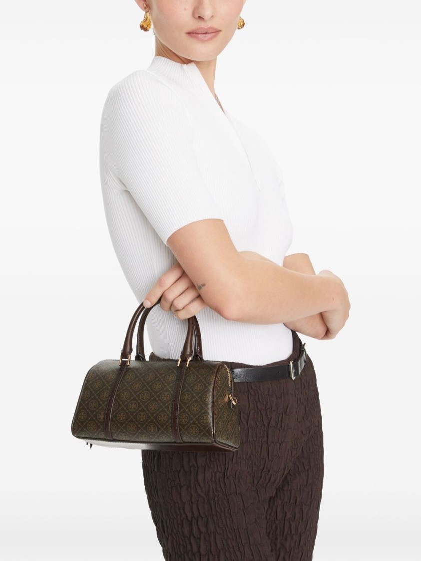 Tory Burch Monogram Barrel Mini Tote Bag In Black