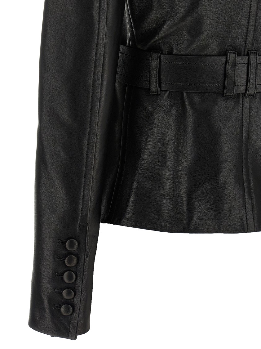 Balmain Belted 4 Pokets Fitted Lambskin Jacket Clothing In Black