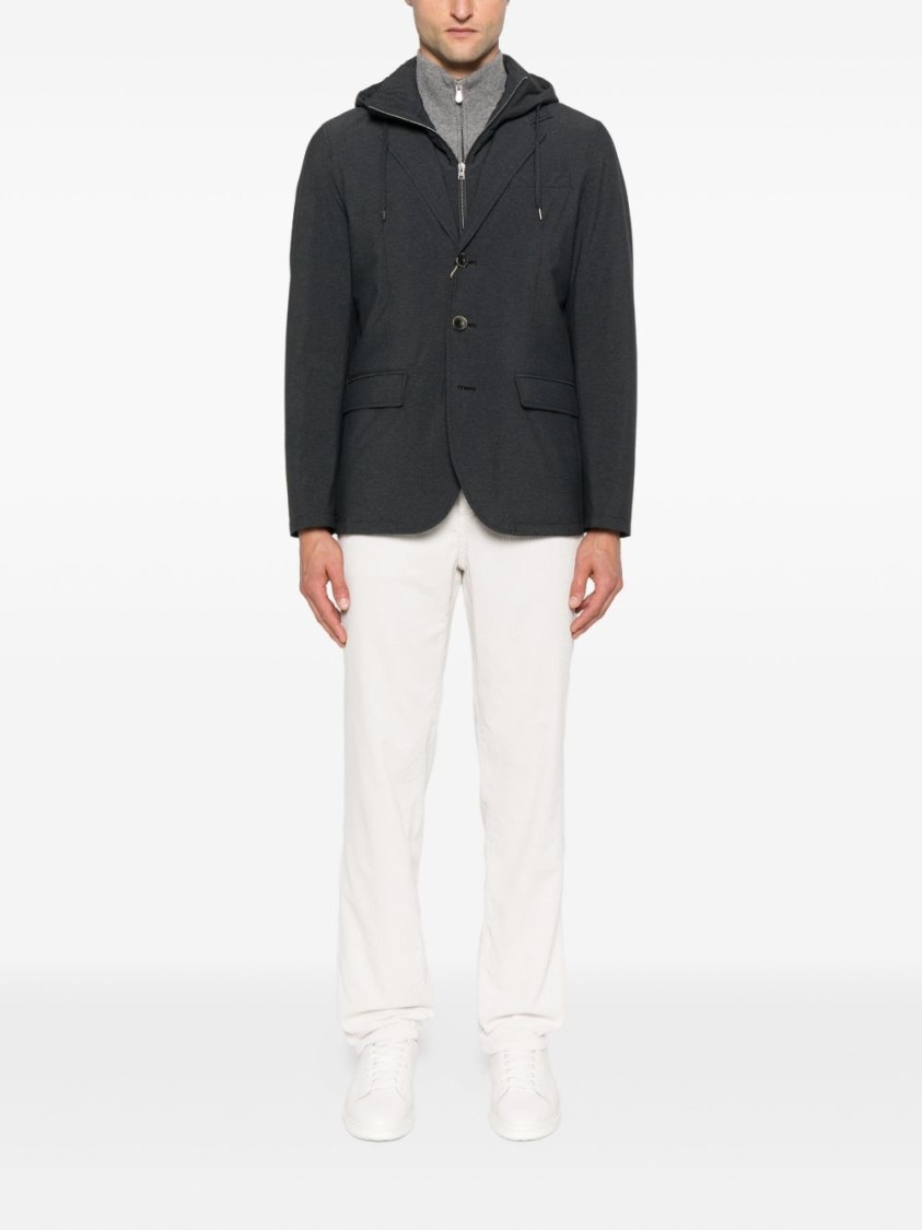 Herno Tailored Black Jacket With Detachable Hood In Black