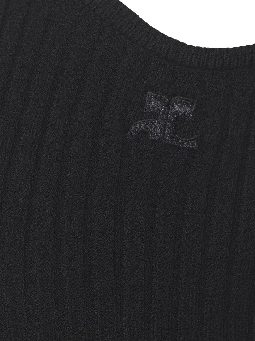 Courrèges One-shoulder Black Skirt With Ribbed Texture In Black