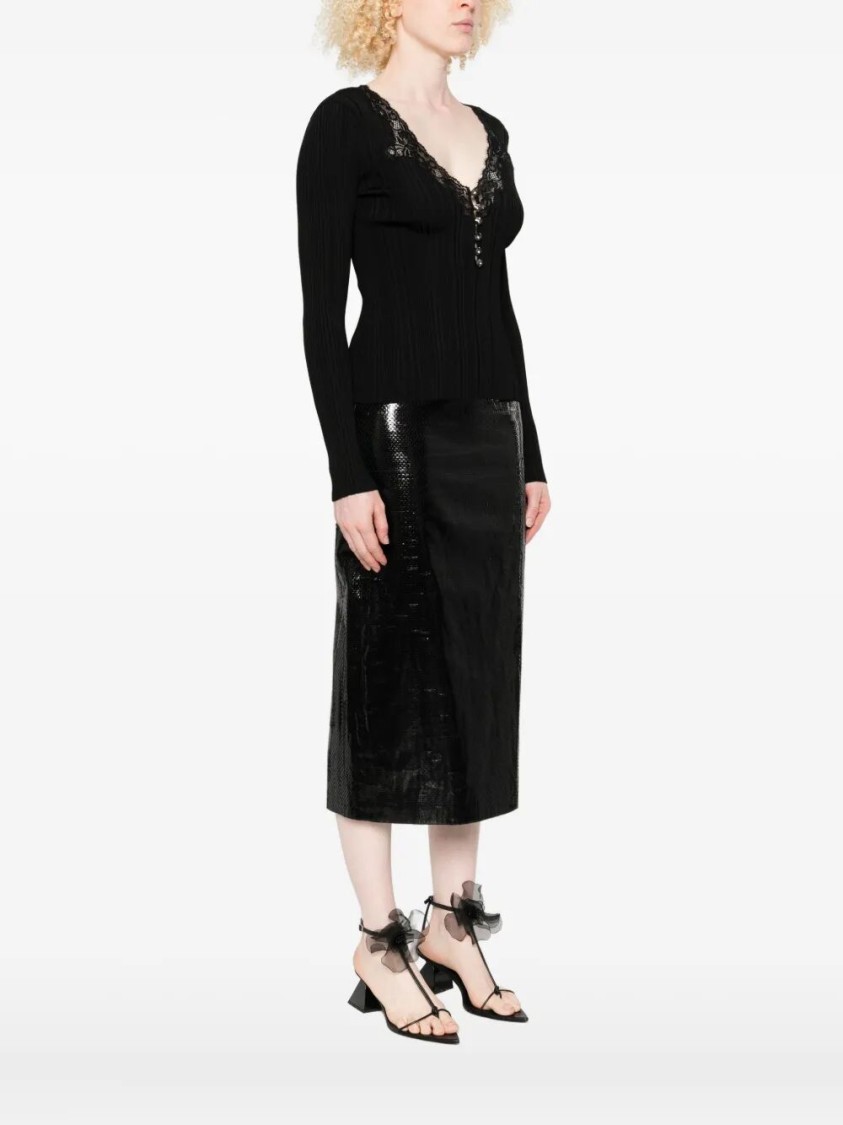 Self-portrait Black Lace Trim Knit Top Tops Black In Black