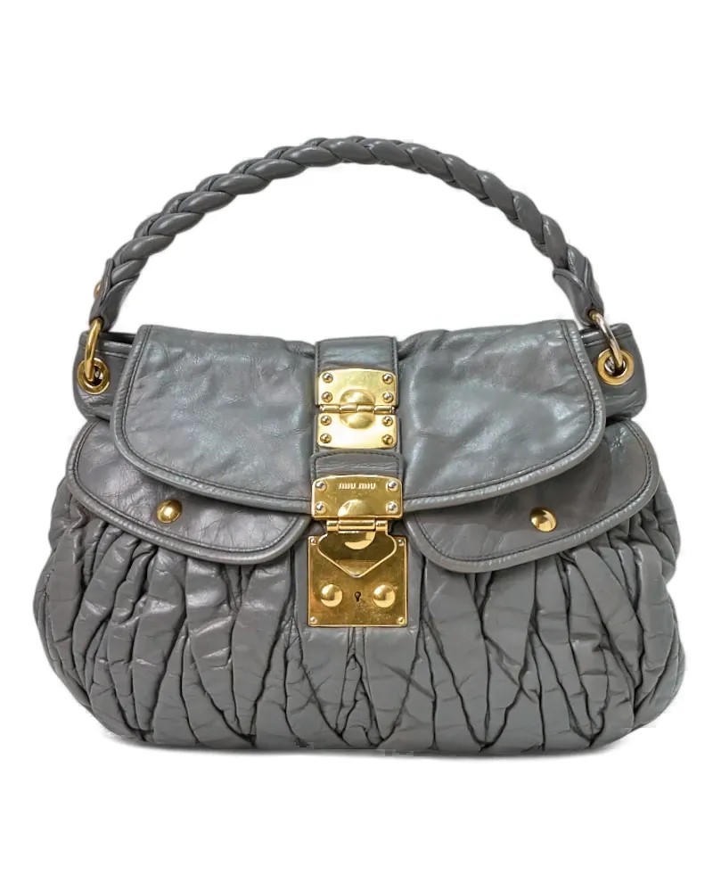 Miu Miu Coffer Handbag Large Embossed Gray In Gray