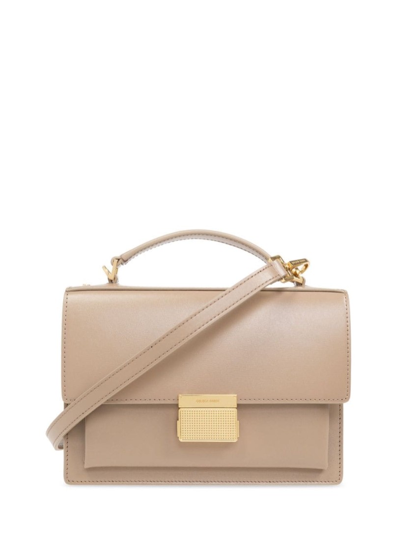Golden Goose Deluxe Brand Structured Handbag With Gold-tone Clasp And Versatile Straps In Neutrals