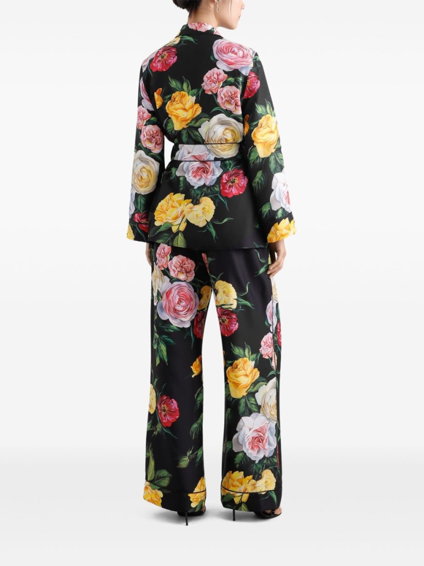Dolce & Gabbana Peony And Roses Print Pants In Black